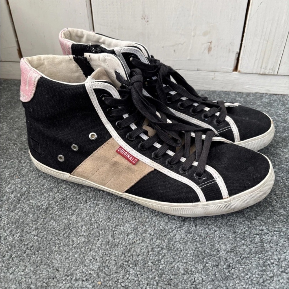 D.A.T.E. Originals Hi Top Sneakers Black Palm Shoes Casual Pink Zip Mens 9